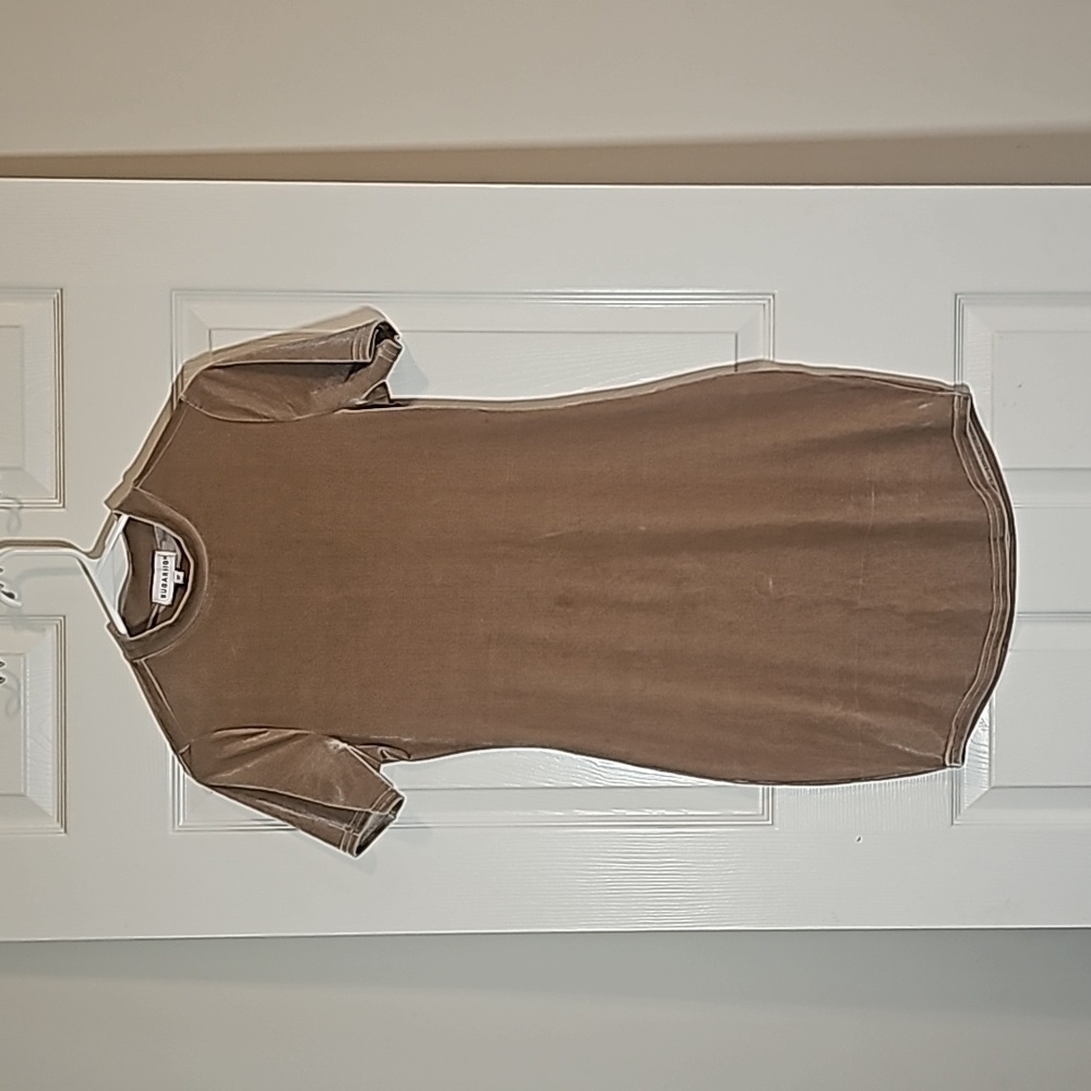 Sugar High Champagne Velour High Neck Short Sleeve Bodycon Mini Dress Size M